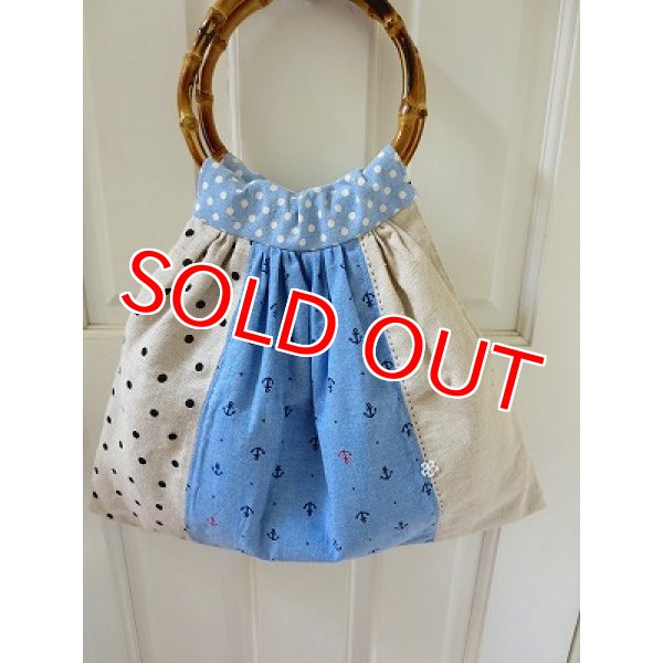 画像7: バンブー持ち手 布パッチバッグ (7)